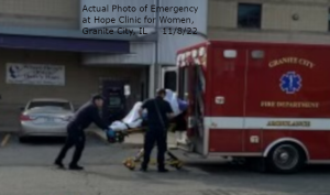 Woman loaded onto ambulance at Hope Clinic for Women Granite City, IL